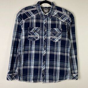 BKE Athletic Fit Button Up Shirt Mens Large Blue Plaid Athletic Fit Long Sleeve